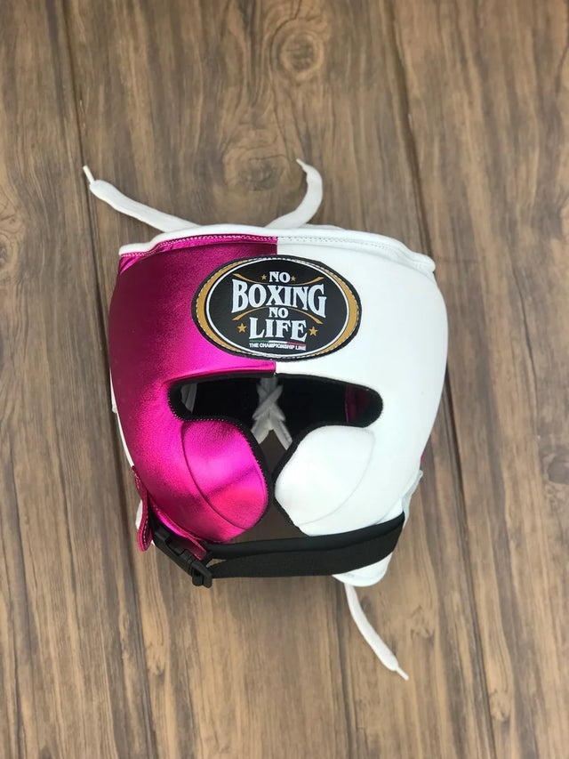 UKmets Pink & White Boxing Set: Lace-Up Gloves, Headgear & Groin Guard