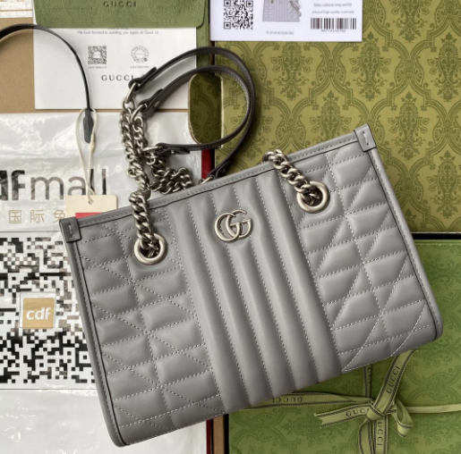 GG Marmont Small Tote Bag Dark Grey Matelassé For Women 10in/26.5cm