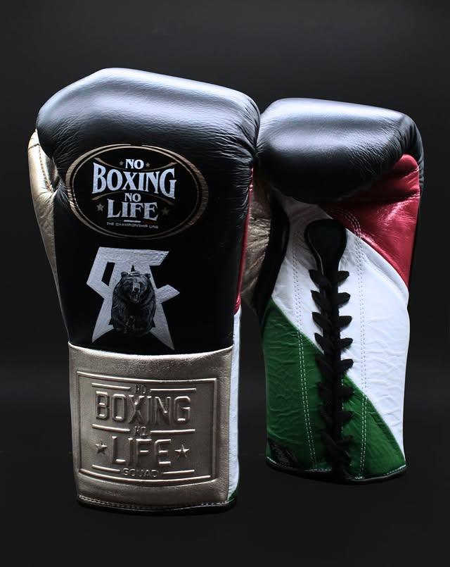 UKmets Black, Red, White, Green & Gold Lace-Up Boxing Gloves