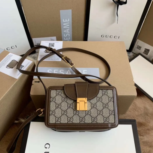 GG Mini Bag With Clasp Closure Beige/Ebony GG Supreme Canvas For Women 7.1in/18cm