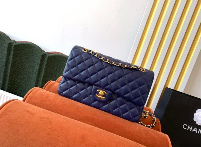 Chanel Classic Flap Bag 25cm Gold Hardware Lambskin Leather Spring/Summer Collection Navy Blue