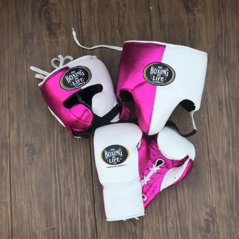 UKmets Pink Boxing Set: Lace-Up Gloves, Headgear & Groin Guard