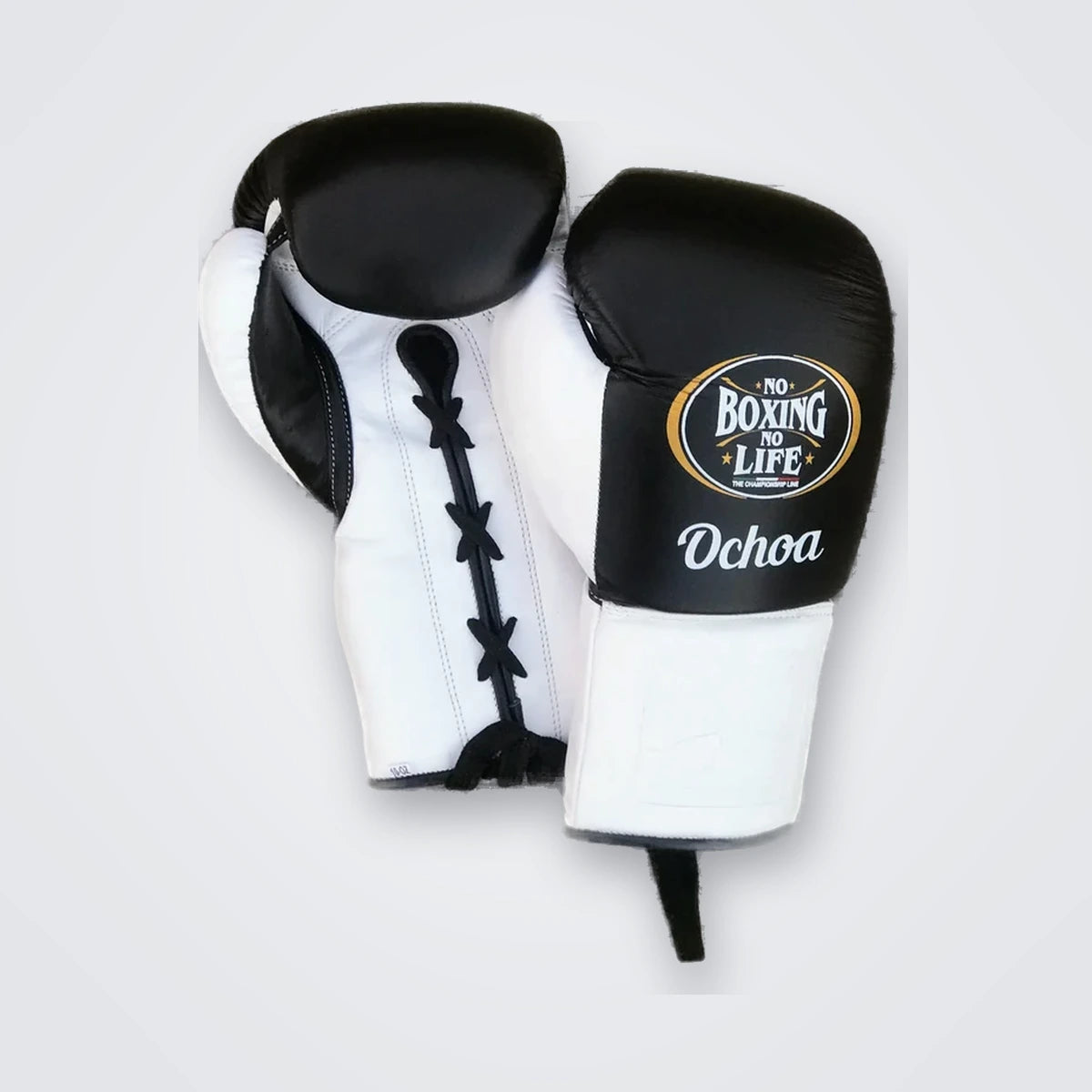 UKmets Custom Boxing Set: Black & White Lace-Up Gloves, Headgear & Groin Guard