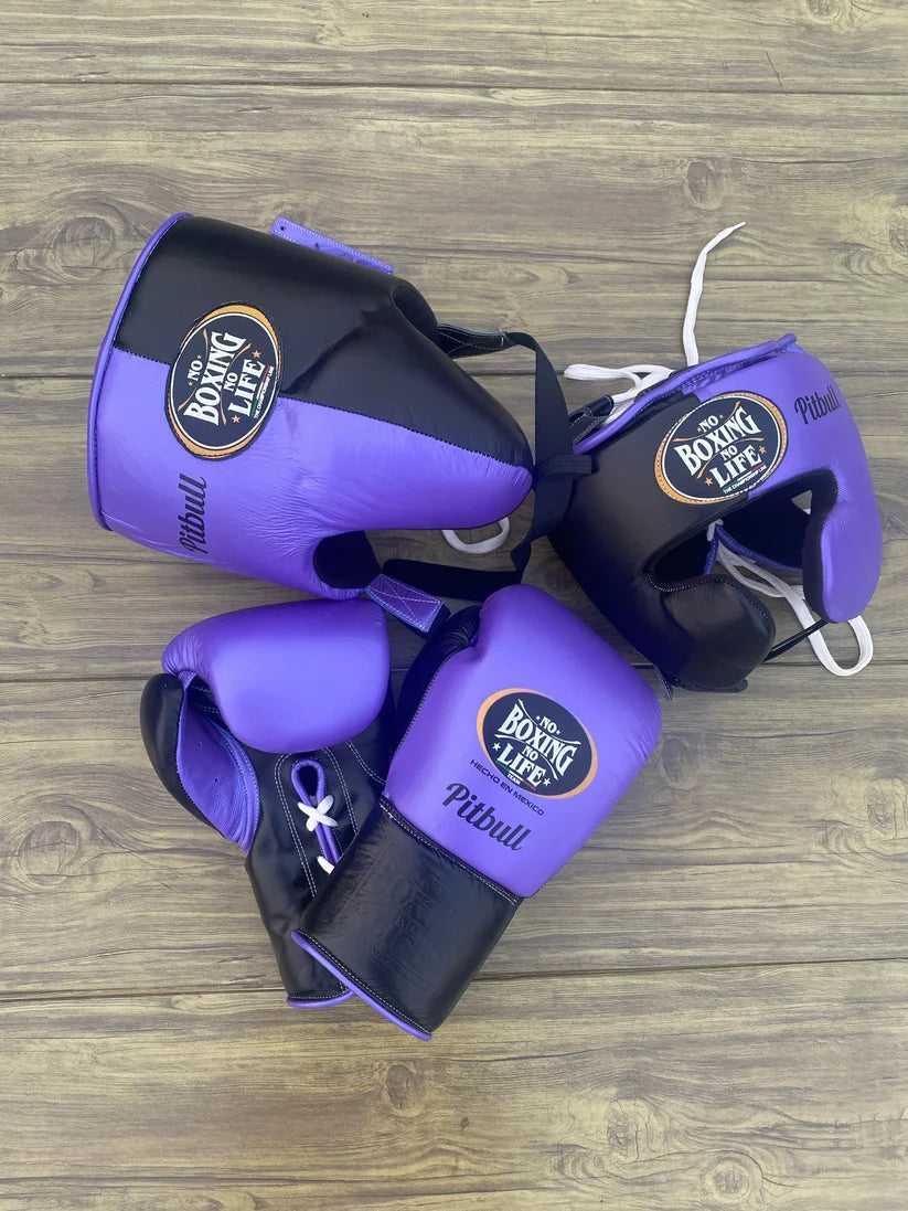 UKmets Purple & Black Boxing Sparring Set: Gloves, Headgear & Groin Guard