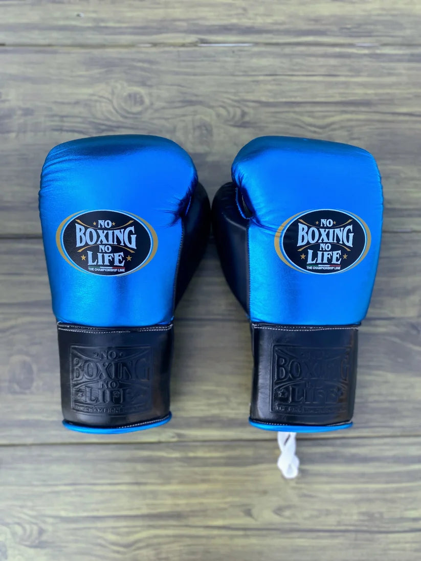 UKmets Blue & Black Boxing Set: Lace-Up Gloves, Headgear & Groin Guard