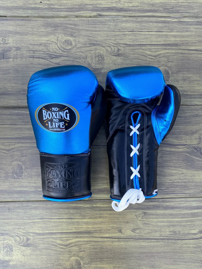 UKmets Blue & Black Boxing Set: Lace-Up Gloves, Headgear & Groin Guard