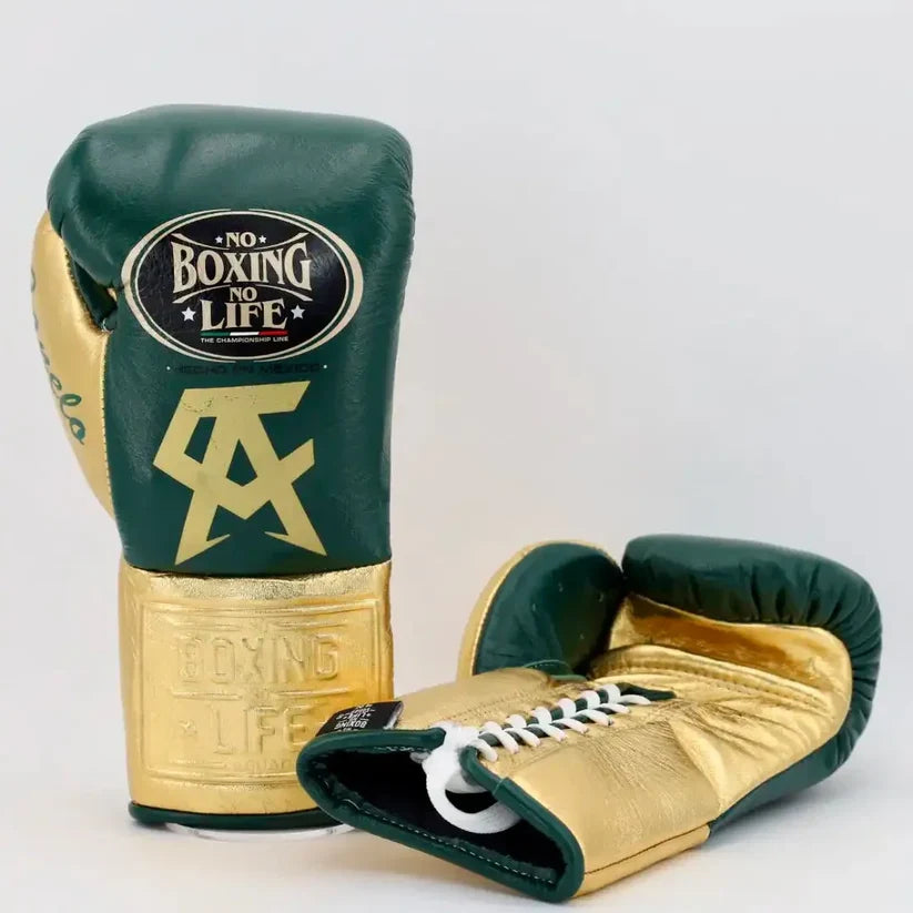 UKmets Dark Green & Gold Lace-Up Boxing Gloves