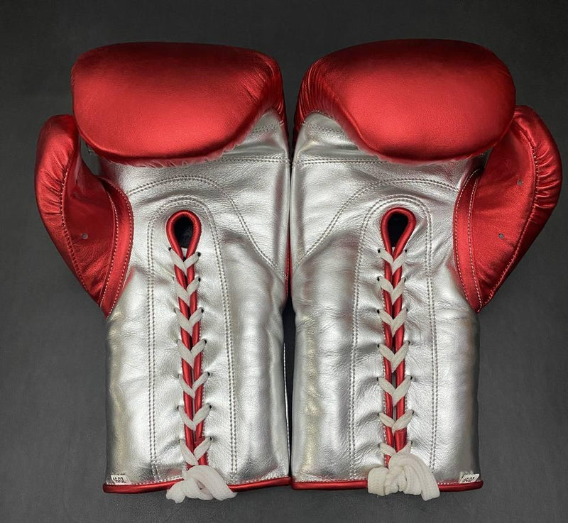UKmets Red & Silver Lace-Up Boxing Gloves