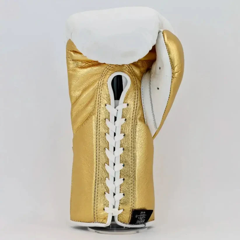 UKmets White & Gold Lace-Up Boxing Gloves