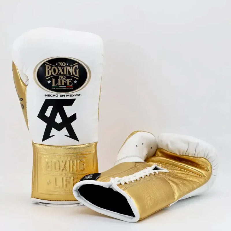 UKmets White & Gold Lace-Up Boxing Gloves